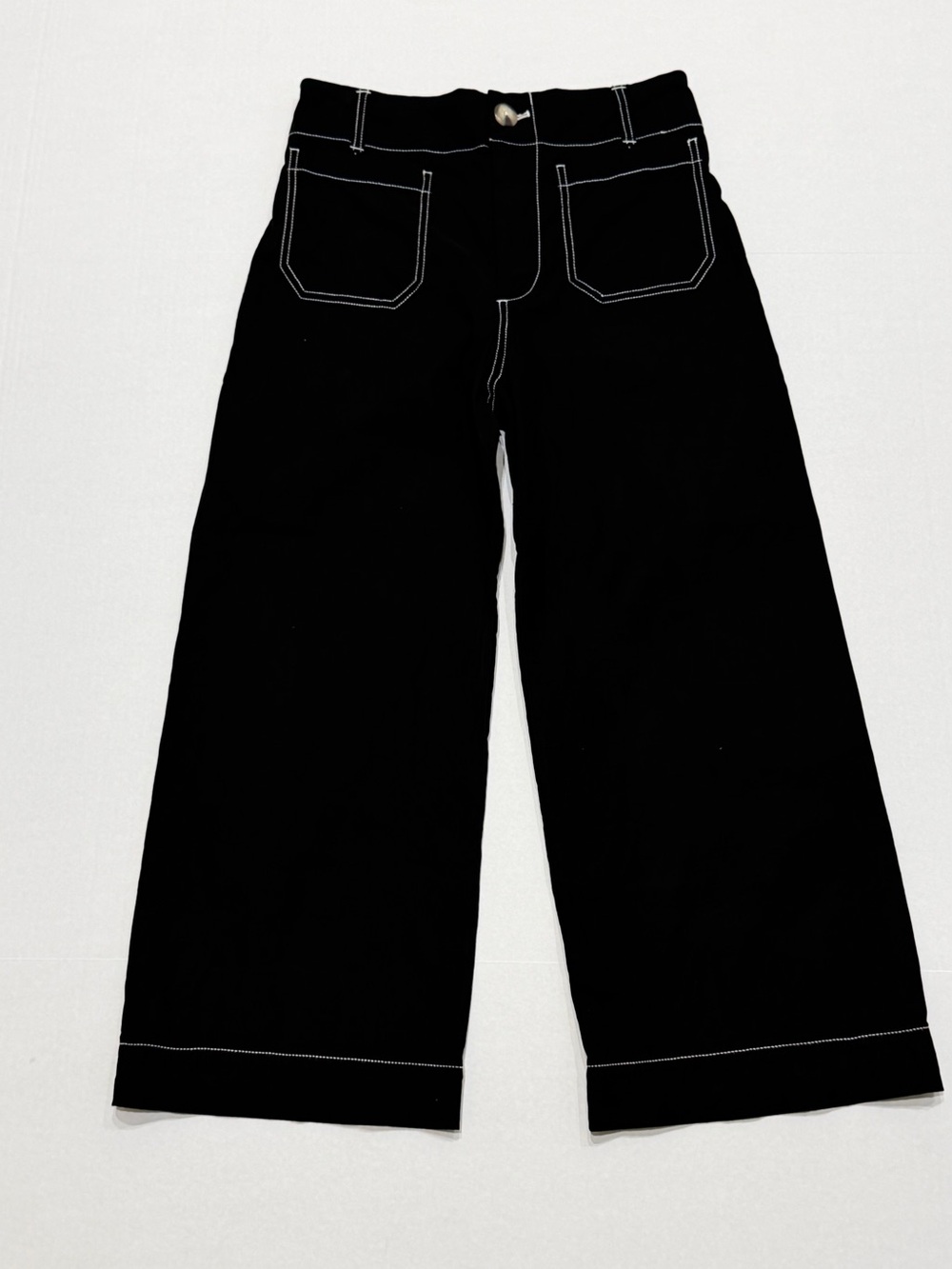 Maeve Colette Wide-Leg Black Stitch-Detail Pants - size 27 petite